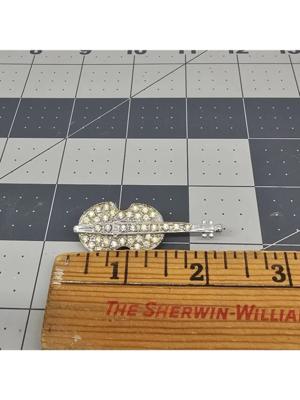 Vintage Pell Silver-Tone Rhinestone Violin Cello Music Pin Brooch